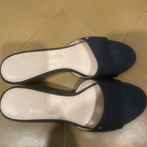 Kate Spade New York Meena Wedge Sandal Black Bamboo & Canvas Slides Size US 8 - Picture 6 of 8